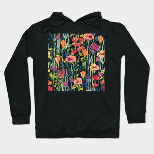 Watercolor painted wildflower meadow repeat Hoodie